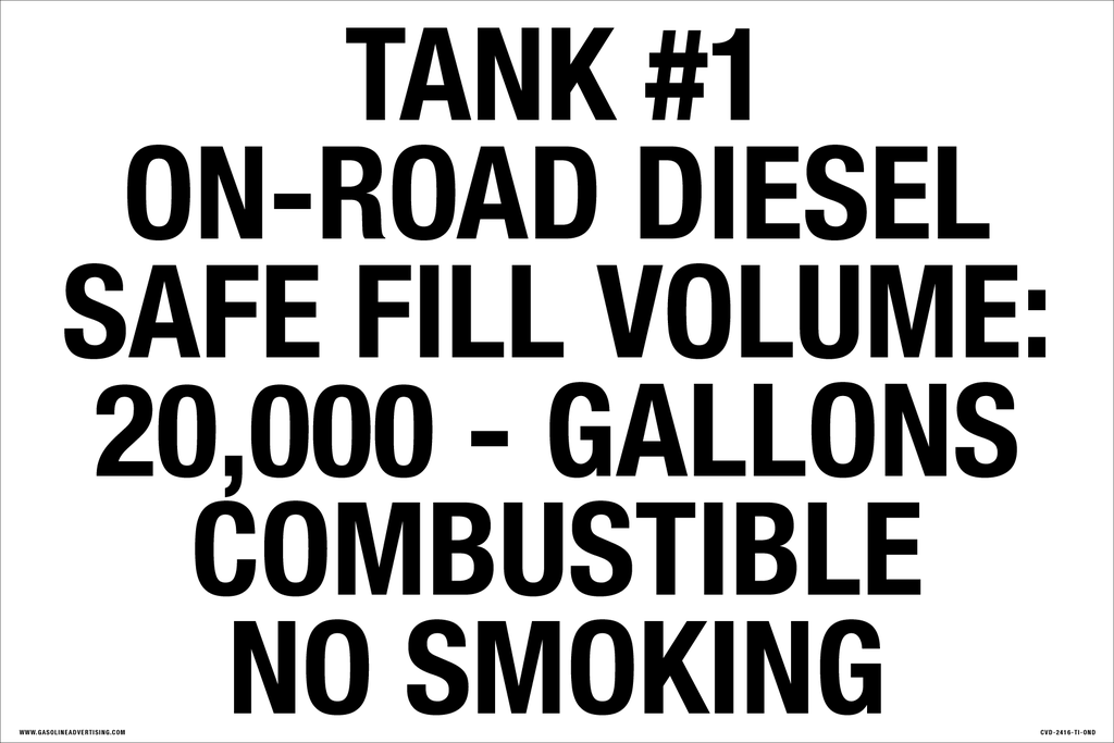 CVD-2416-TI-ORD - 24"W X 16"H with 2" high letters - Tank 1 - On Road Diesel ... - Black on White background Decal