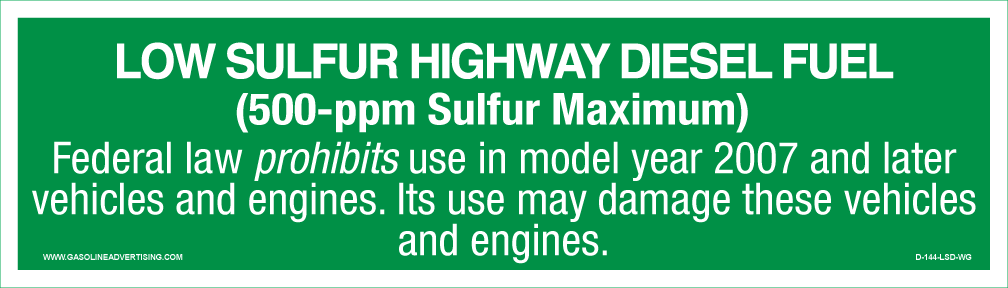 D-144-LSD-WG - 14"W X 4"H - LOW SULFUR DIESEL Decal