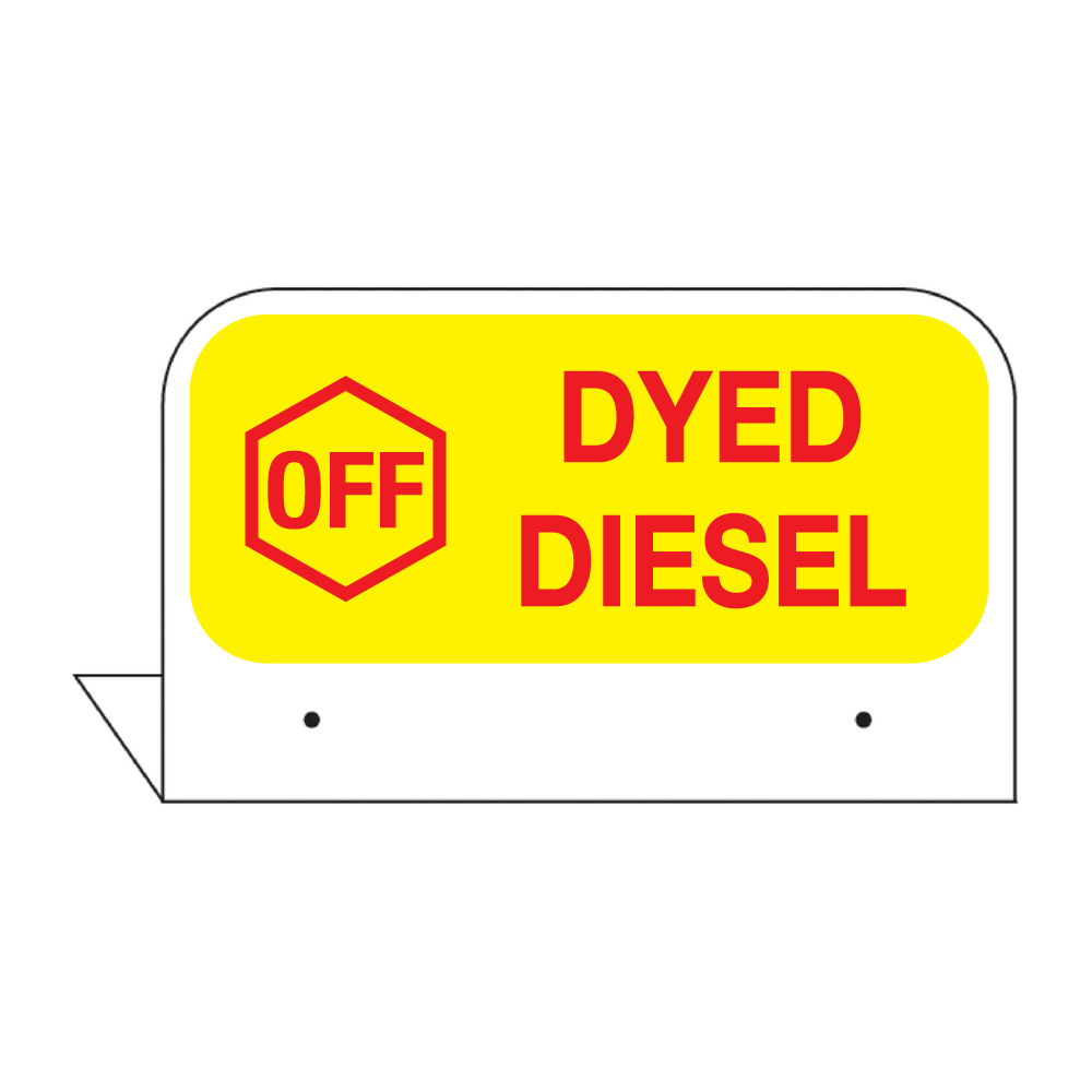 CFPI-OFFDD Custom Fill Id Tag "OFF DYED DIESEL" w/ Hexagon Red on Yellow