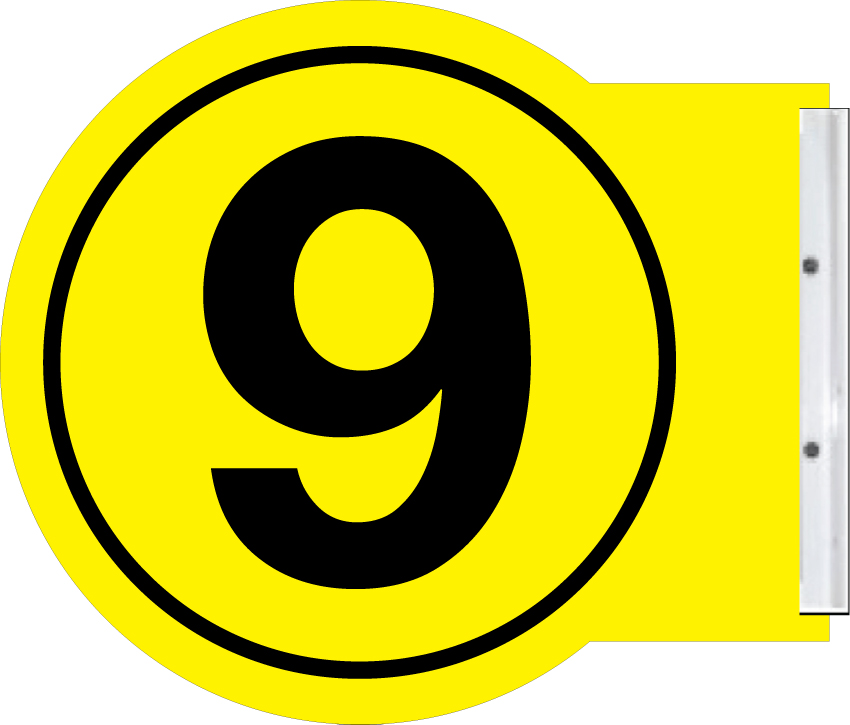 PS10-BY-9 - Black 9 on Yellow background Pump Number Sign - Same # - Double sided