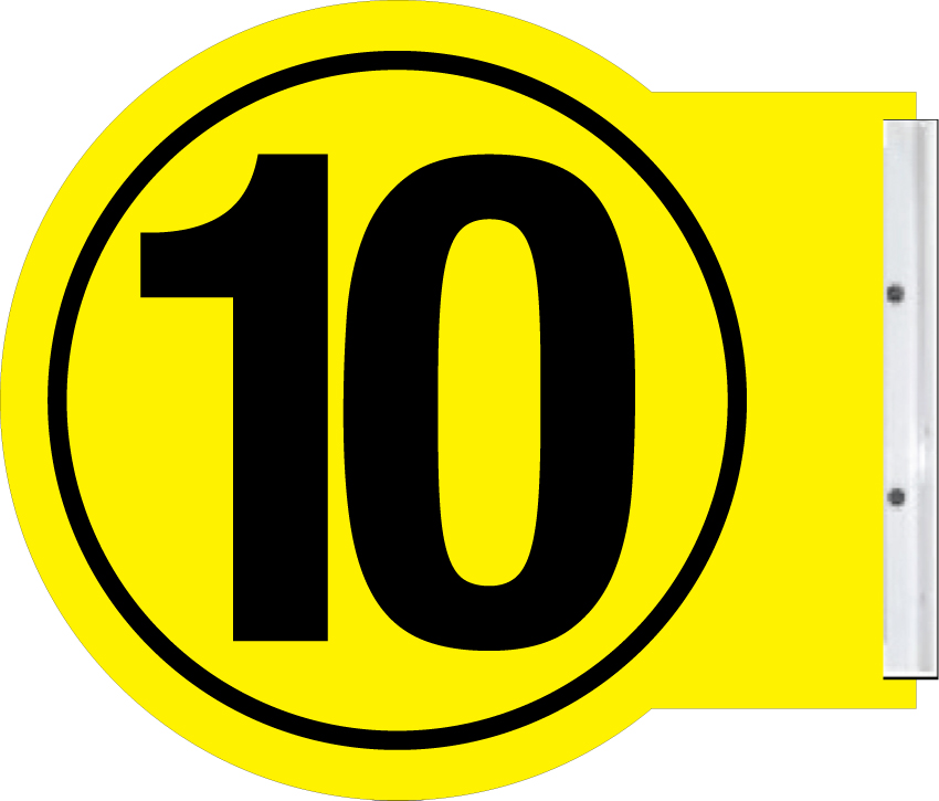 PS10-BY-10  - Black 10 on Yellow background Pump Number Sign - Same # - Double sided