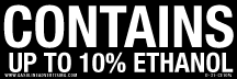 D-31-CE10% 3" X 1" "CONTAINS UP TO 10% ETHANOL" White letters on Black background