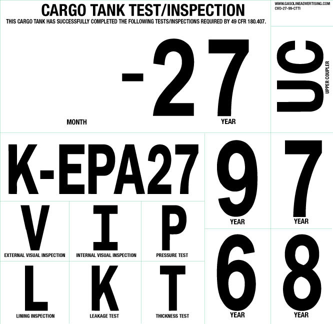 9.25"w x 9"h - Cargo Tank Test/Inspection Visual K-EPA27  Black letters on White background