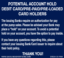 CVD24-33-PAH - 3"W x 2.75"H - Potential Account Hold Debit Card/Pre-paid/Pre-loaded card holders - White on Dark Blue