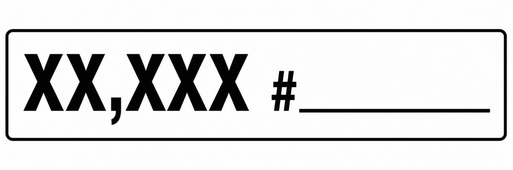 CVD24-243-XX - 24"W X 3"H - 1.5" High Letters - XX,XXX # ________ Black on White Decal