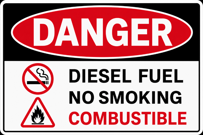 CVD-128-DANDSL - DANGER DIESEL FUEL NO SMOKING COMBUSTIBLE - Decal