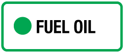3.5" X 1.5" - FUEL OIL - with a .10" hole on the left center Black and Green on White Background, Foam Core Aluminum