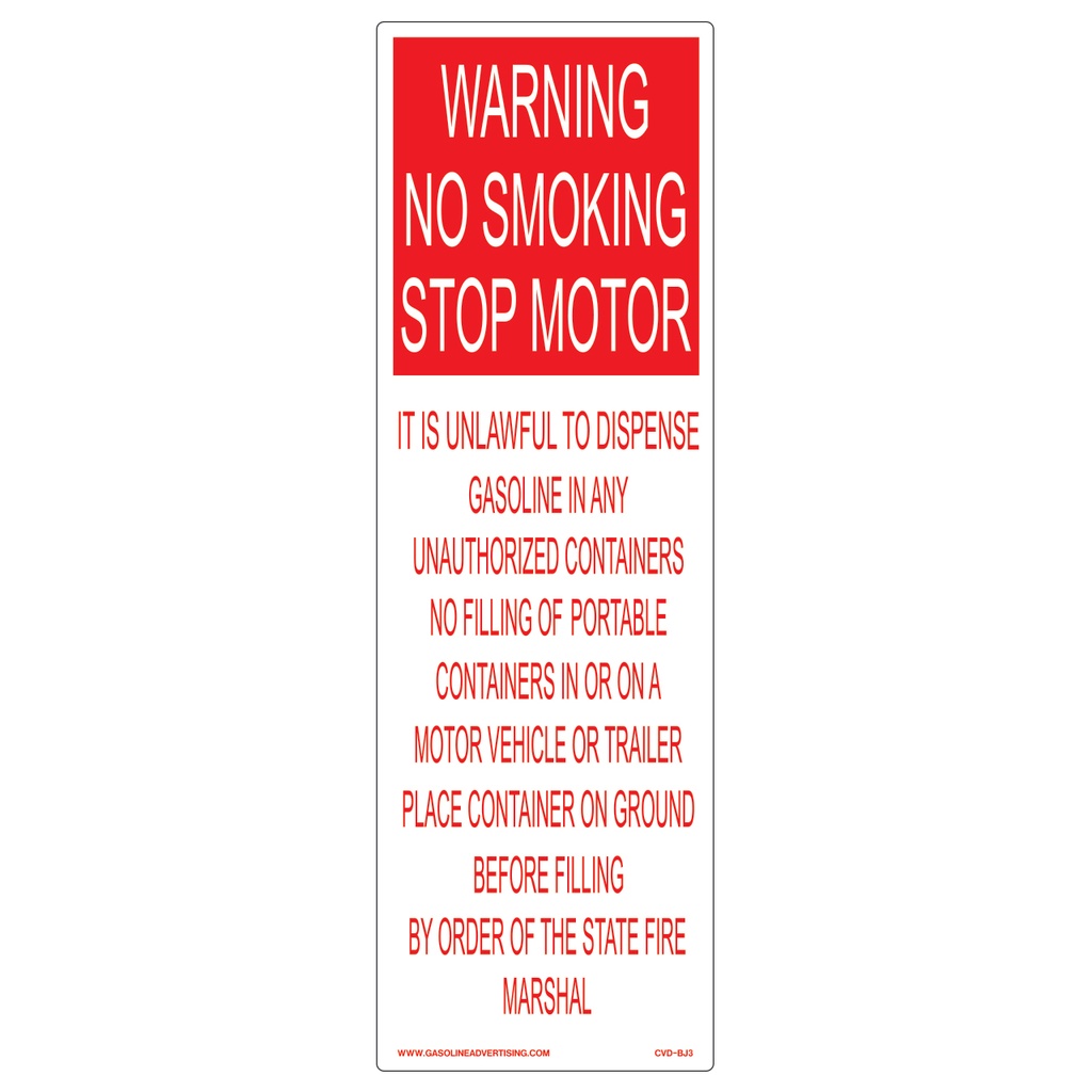 CVD-BJ3 - 4.5"W x 14"H - WARNING NO SMOKING... Decal