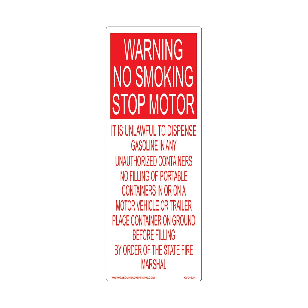 CVD-BJ4 - 4.5"W x 12"H - WARNING NO SMOKING... Decal