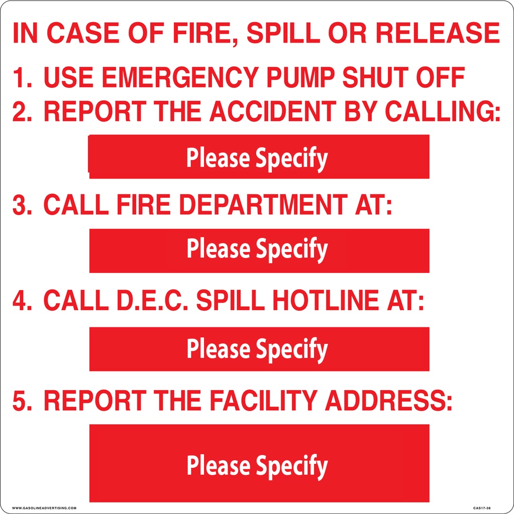 [CAS17-38] CAS17-38 - 18" x 18" Metal - Emergency Procedures