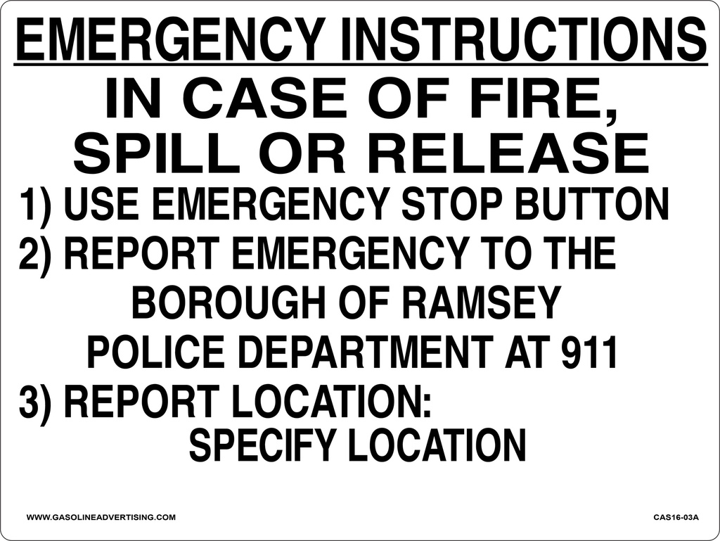 CAS16-03A - 16" x 12" Metal - Emergency Instructions...