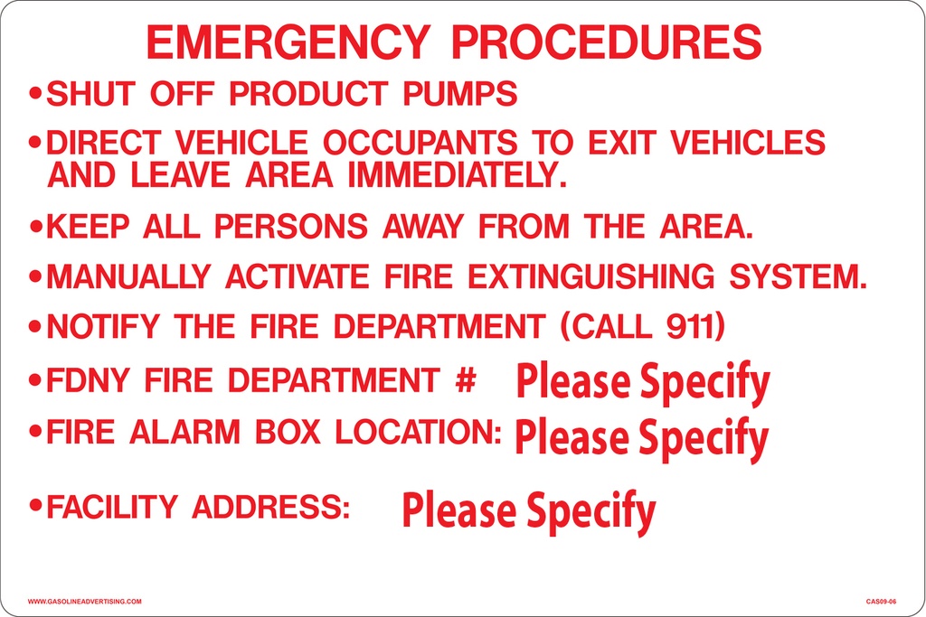 CAS09-06 - 24" x 16" Metal - Emergency Procedures