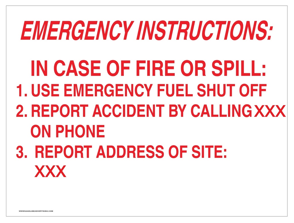 CAS20-039 - 16"W x 12"H EMERGENCY INSTRUCTIONS: Aluminum Sign