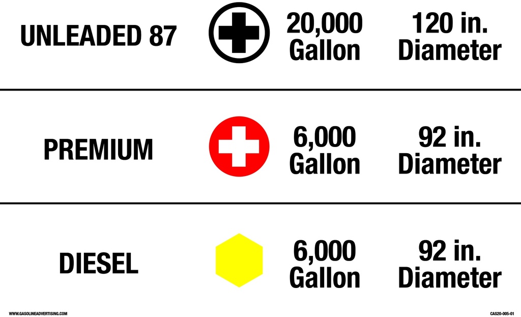 CAS20-005-01 - 12"W x 8"H UNLEADED 87  PREMIUM  DIESEL Aluminum Sign