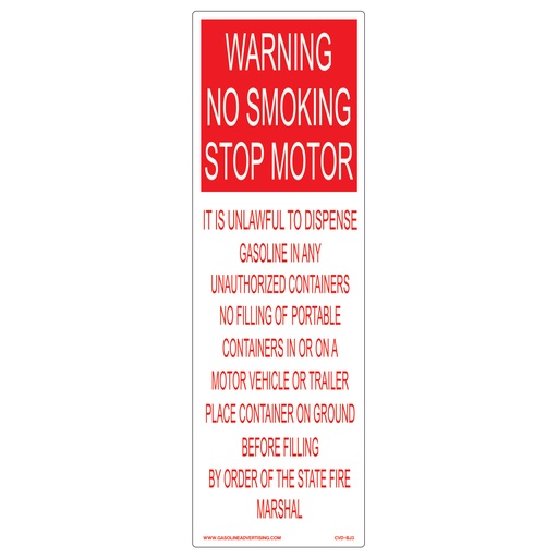 [CVD-BJ3] CVD-BJ3 - 4.5"W x 14"H - WARNING NO SMOKING... Decal
