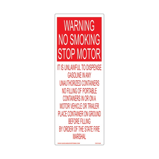 [CVD-BJ4] CVD-BJ4 - 4.5"W x 12"H - WARNING NO SMOKING... Decal