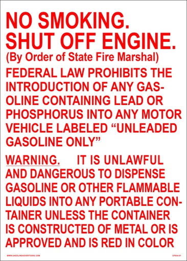 [CPS04-01] CPS04-01 - Fueling Island Signs - 10"W x 14"H - "No Smoking Stop Engine"R/W