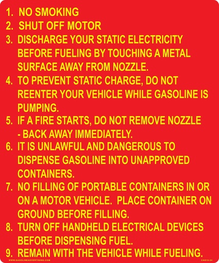 [CAS15-24] CAS15-24 - 20" x 24" "No smoking Shut Off Motor.." Yellow on Red Aluminum