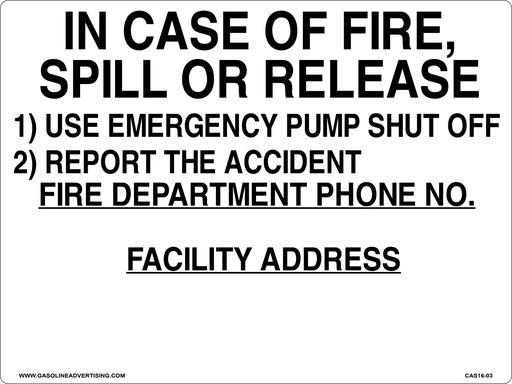 [CAS16-03] CAS16-03 - 16" x 12" Metal - Emergency Procedures