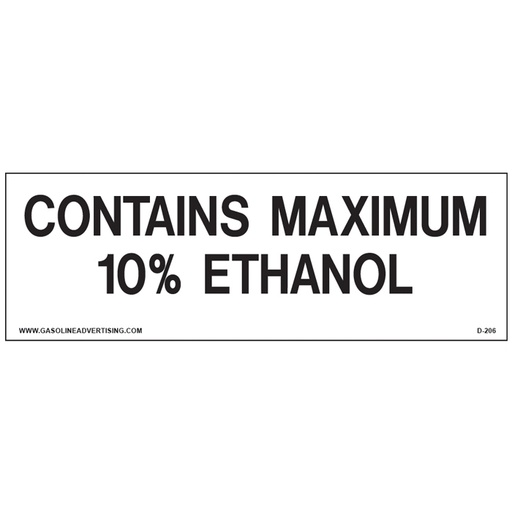 [D-206] D-206 EPA Regulated Ethanol Decal - CONTAINS MAXIMUM...