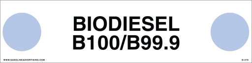 [D-379] D-379 - 12"W x 3"H - API COLOR CODED DECAL - BIODIESEL B100-B99.9