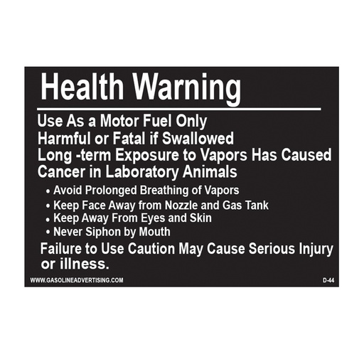 [D-44] D-44 Health Warning & Safety Decal - HEALTH WARNING...