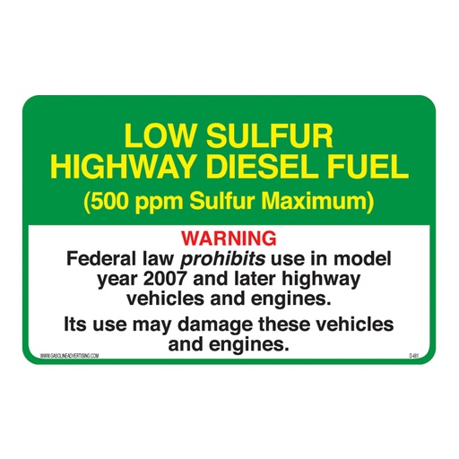 [D-481] D-481 Highway Diesel Decal - Low Sulfur...