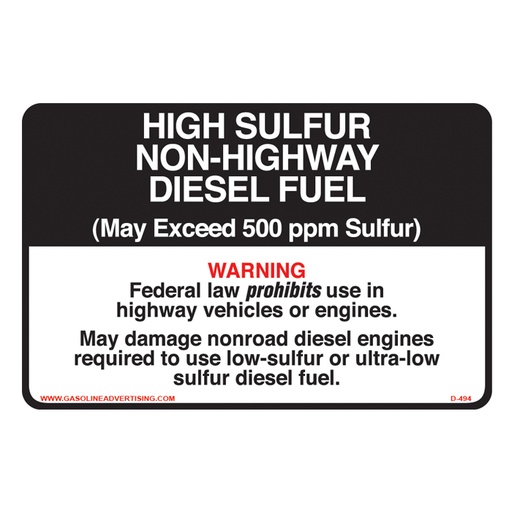 [D-494] D-494 Non-Road Diesel Decal - HIGHWAY SULFUR...