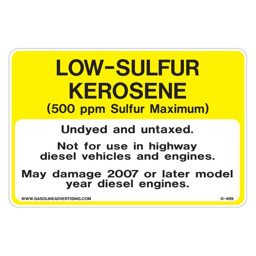 [D-499] D-499 Regulated Kerosene Decal - LOW-SULFUR KEROSENE...