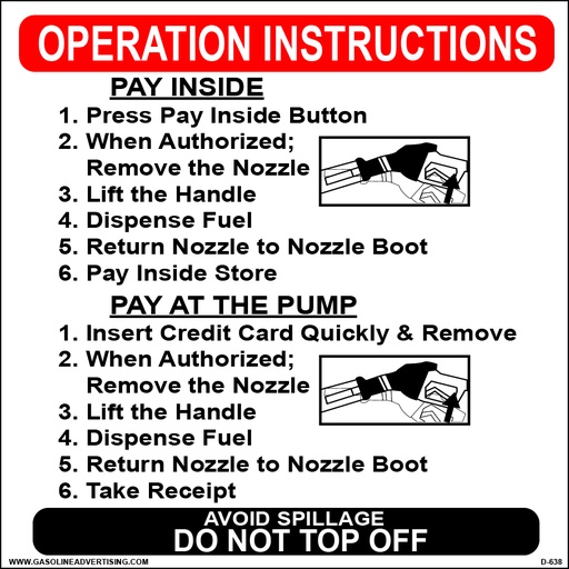 [D-638] D-638 Fueling Instruction Decal - Operation Instructions...