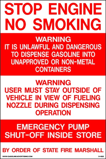 [D-652] D-652 Fueling Instruction Decal - STOP ENGINE...