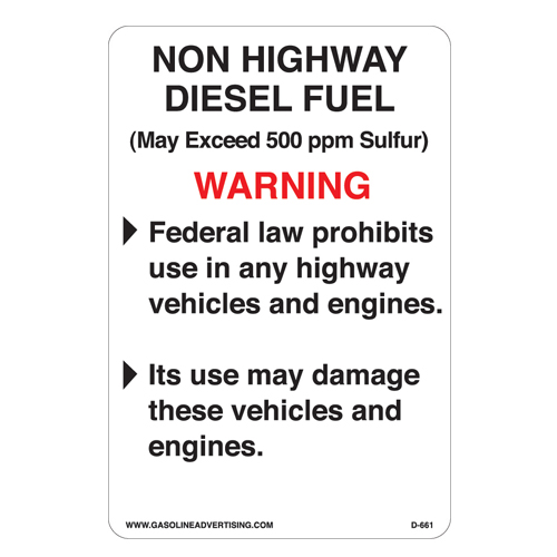 [D-661] D-661 EPA Highway Diesel Decal - NON HIGHWAY...