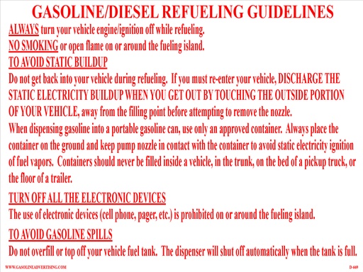 [D-669] D-669 Fueling Instructions Decal - GASOLINE/DIESEL...