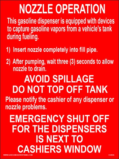 [D-695A] D-695A Fueling Instruction Decal - NOZZLE OPERATION...