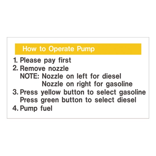 [D-725] D-725 Fueling Instruction Decal - HOW TO OPERATE...