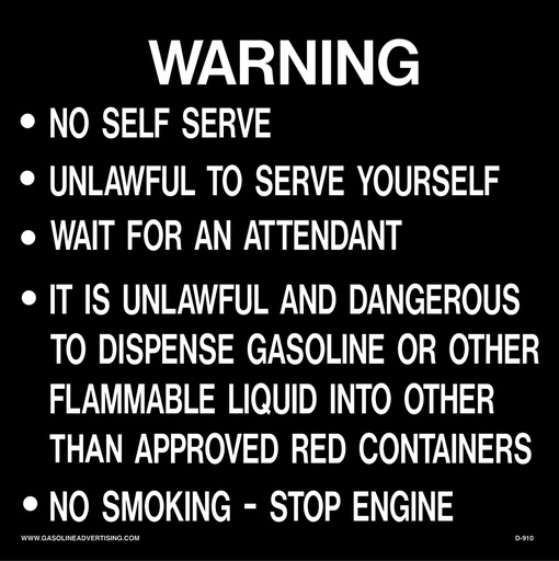 [D-910] D-910 Fueling Instruction Decal - WARNING...