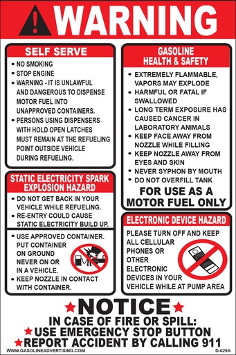 [D-629A] D-629A Fueling Instrcution Decal - WARNING...