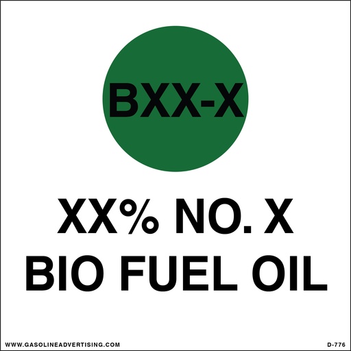 [D-776] D-776 - 6"W x 6"H - API Color Coded Decal - XX% NO. X BIO FUEL OIL