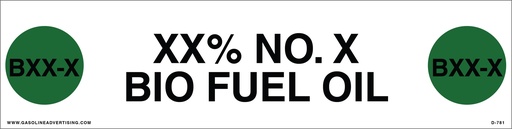 [D-781] D-781 API COLOR CODED DECAL - XX% NO. X BIO FUEL OIL
