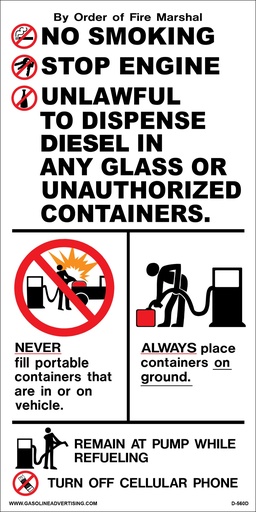 [D-560D] D-560D Pump Ad. Panel Decal - NO SMOKING...DIESEL