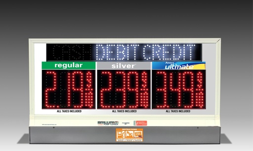 3 GRADES XL300 SERIES CASH/DEBIT/CREDIT TOGGLING PUMP TOP LED FUEL PRICE SIGN WITH 4.75" LED DIGITS