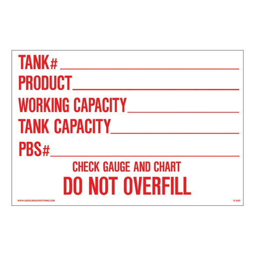 [D-840] D-840 AST & Bulk Fuel Plant Decal - TANK#...