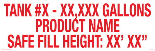 24"W X 8"H - TANK #XX - SAFE FILL HEIGHT - DECAL