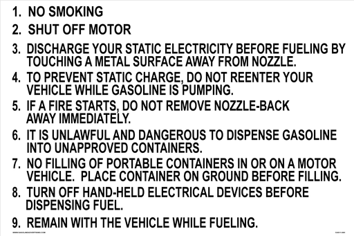[CAS11-54H] CAS11-54H - 24"W x 16"H - 1. NO SMOKING 2. SHUT OFF MOTOR - Black on White Aluminum Sign