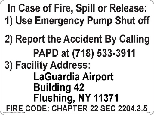 [AS-61D] AS-61D - 16" x 12" Metal - In Case of Fire, Spill or Release. - Black on White Aluminum Sign