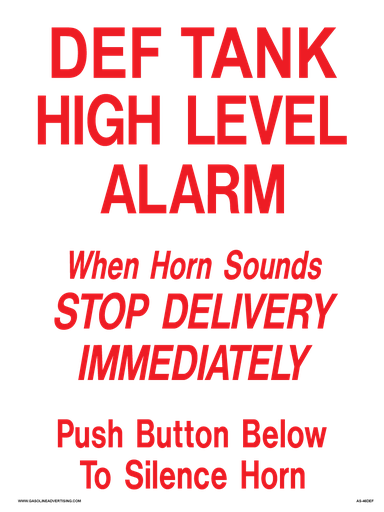 [AS-46DEF] 12" X 16" - DEF TANK HIGH LEVEL ALARM Aluminum Sign