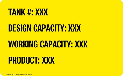 [CAS-85-CAP] CAS-85-CAP - 8"W X 5"H - Tank Capacity - Tank # : XXX Design Cap: XXX Working Cap :XXX Product :XXX - Black letters on Yellow background Aluminum