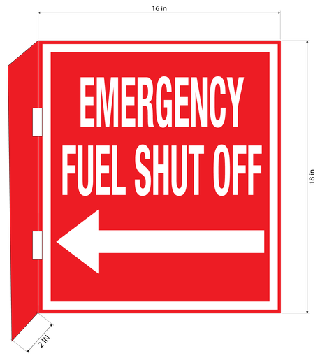 [CBS21-02WR] CBS21-02WR 18"w x 18"h "EMERGENCY FUEL SHUT OFF" with arrow and with 2" bent bracket with 2ea 52" clamps - White letters on Red background aluminum Sign - double-sided