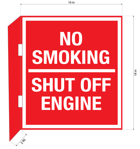 [CBS21-01WR] CBS21-01WR 18"w x 18"h "NO SMOKING SHUT OFF ENGINE" with 2" bent bracket with 2ea 52" clamps - White letters on Red background aluminum Sign - double-sided