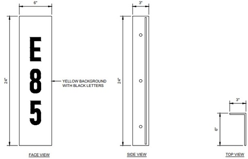 [CBS-246-E85] CBS-246-E85 6"w x 24"h "E-85" Vertical - with 3" bent bracket with 2ea 52" clamps - Black letters on Yellow background aluminum Sign - double-sided